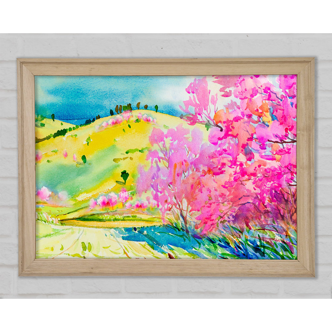 Pink Blossom Hilltops - Einzelner Bilderrahmen Kunstdrucke