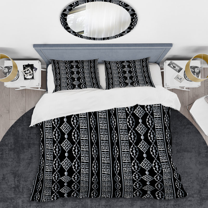 Ensemble de housse de couette en microfibre noir / blanc 2 pièces, Housse de couette simple + 1 taie décorative stan