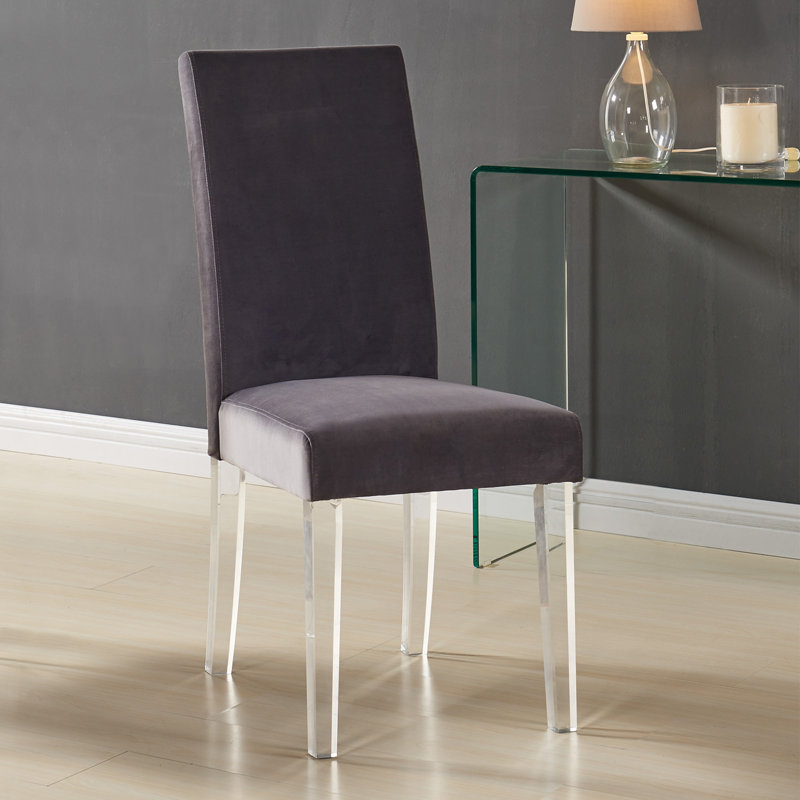 Chalee Modern and Contemporary Armless Dining Chair in Velvet with Acrylic Legs, Gray