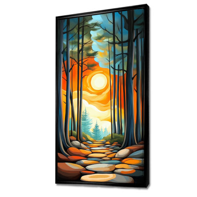 «Blue Yellow Colorful Summer Forest Walk I - Blue Moody Large», reproduction d'art sur toile encadrée