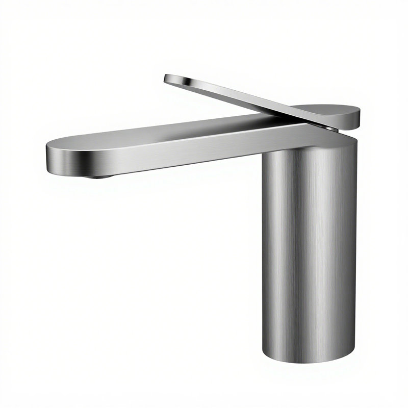 5.7" Solid Brass Single Handle Single Hole Bathroom Sink Faucet, Brushed Nickel, Drain Assembly Not Included