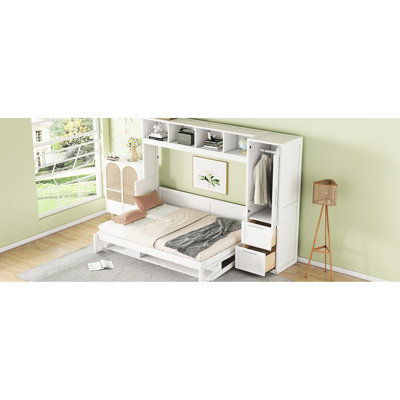 Bed In White For A Home Office Full Size With Side Storage Units -