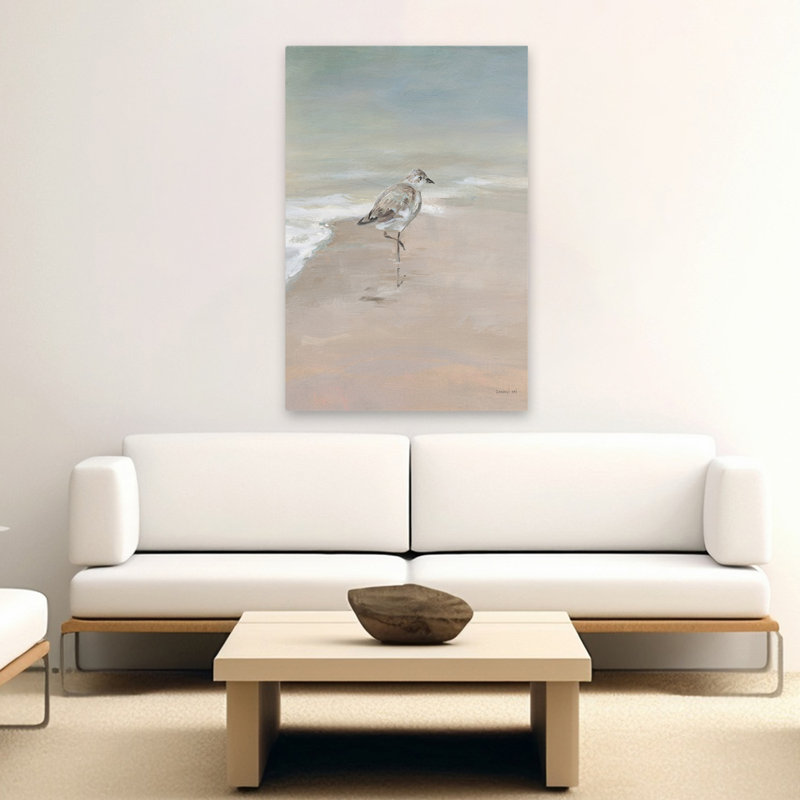 Shorebirds On The Sand II Coastal; Nautique, animal, bleu, gris, oiseau de plage, H 60 po x l 40 po
