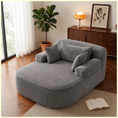 Oversized Corduroy Chaise Lounge Chair, Boneless Cloud Chair with 3 Pillows, High-Density Foam, No Assembly, Ergonomic Reading Chair