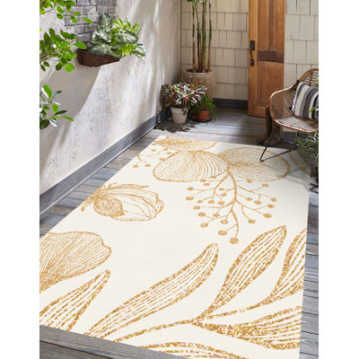 Beesley Floral Vinyl Machine Printed Area Rug