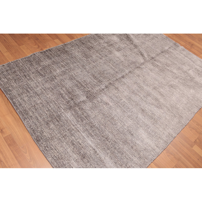 Tapis en laine gris unique noué à la main de 5 pi x 8 pi