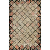 Ivory Cream Color Antique American Geometric Folk Art Trellis Lattice Design Hooked Rug