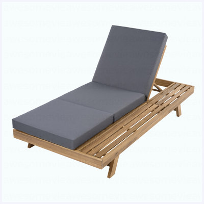 Lounge Chaise Set, Space Available On One Side, Acacia Solid Wood In Light Brown With Lounge Cushion (Dark Grey & Triple Fold) – Matching Cream Version Available