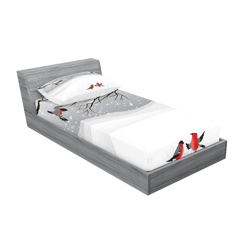 Drap-housse et coussin décoratif Ambesonne Winter Vermilion gris noir, Ensemble de draps pour grand lit + 5 pièces suppl