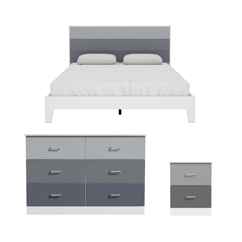 Ensemble de chambre à coucher moderne 3 pièces Allyannah, Grand, Chêne d'Oslo, gris froid, vert sauge, blanc
