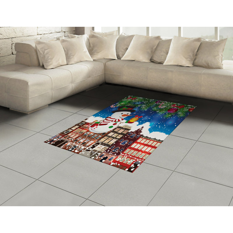 Snowman Christmas High Density Long Fiber Poly Threads Decorative Area Rug Carpet, Rectangle 4' x 5'8"