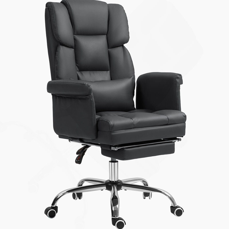 Fauteuil de direction, fauteuil de bureau ergonomique en cuir synthétique, fauteuil inclinable et pivotant avec repose-pieds et support lombaire