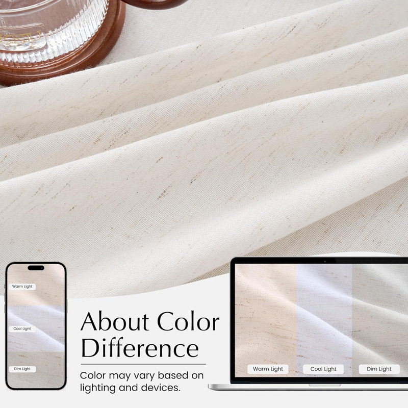  Pinch Pleated Linen Valances for Windows, 2 Panels Set Farmhouse Light Filtering Small Sheer Curtains for Cafe Bar Kitchen Over Sink Christmas Decor