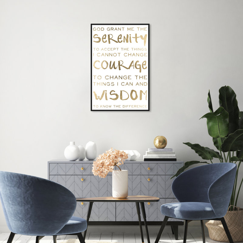 Serenity Prayer and Courage Motivation - Art textuel sur toile, Cadre noir, H 31 po x l 21 po