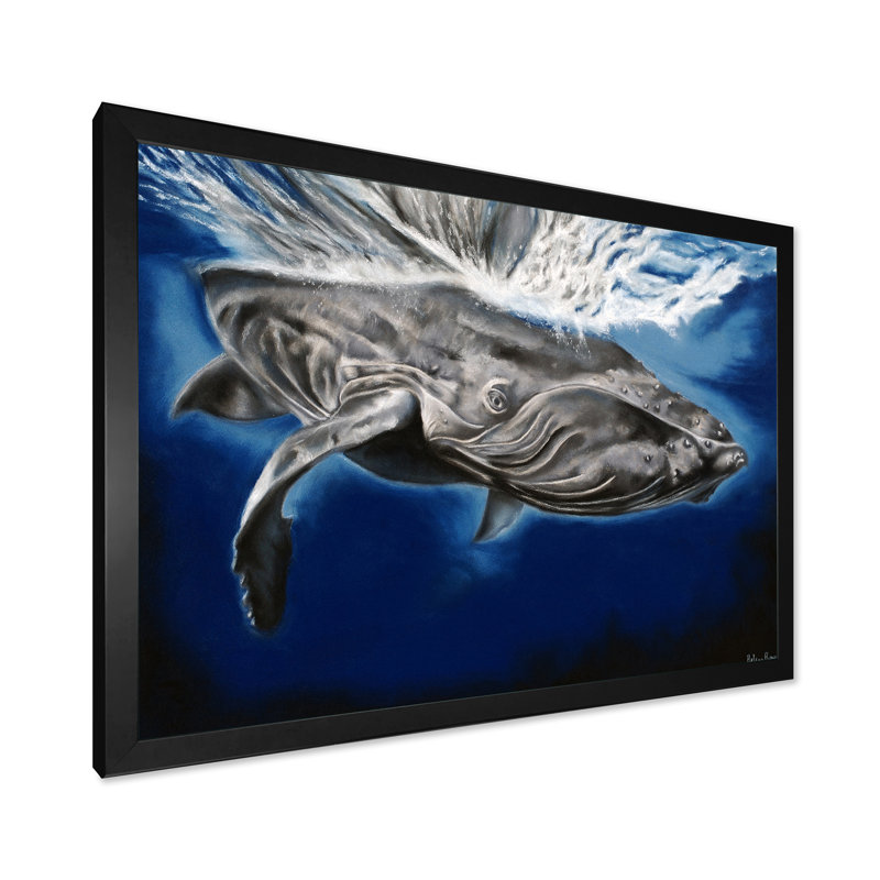 Portrait d'une baleine à bosse - Peinture sur toile, H 30 po x l 40 po x 1,5 po, Cadre photo noir