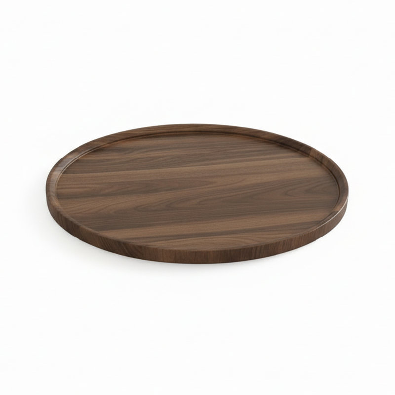Grande table basse ronde avec repose-pieds noyer