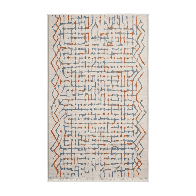 Tapis beige lavable à la machine, Rectangle 7 pi x 9 pi