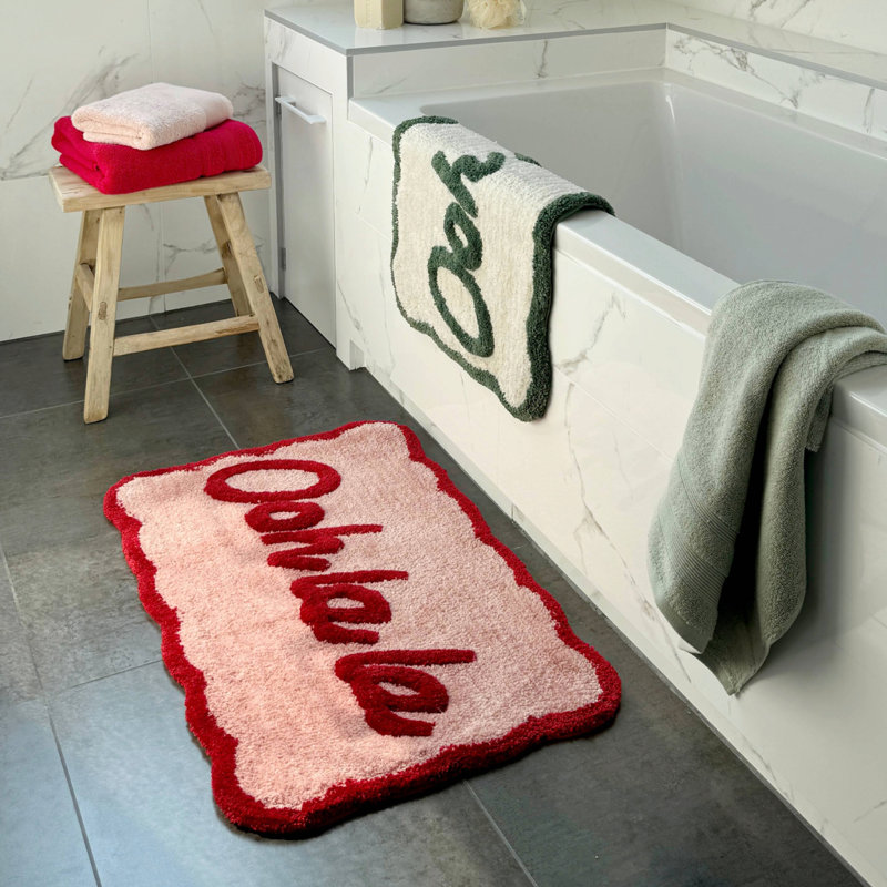 Scallop Ooh La La Slogan Bath Mat, Green