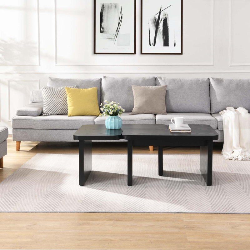 Table basse rectangulaire en bois détachable, Noir