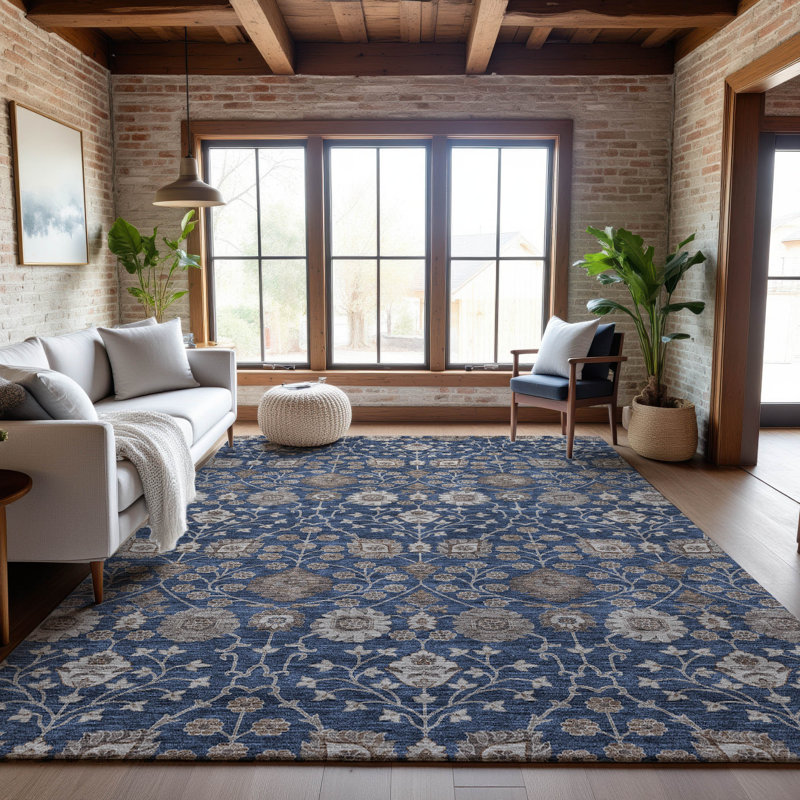 Premium Machine Washable Gurubaksh AMF1155 Floral Rug, Rectangle 8' x 10'