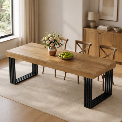 79″ Large Rectangular Dining Table with Metal Frame for 6 to 8, Wood Kitchen Table for Dining Room