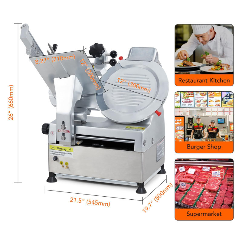 Automatic Meat Slicer, 550W Meat Slicer Commercial With 12" Carbon Steel Blade