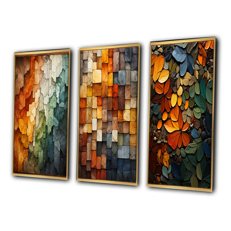 3 pièces sur toile - Hardedge Art Earthy Euphony III, Encadrement doré, H 40 po x l 60 po