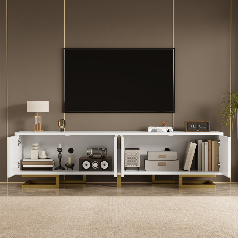 Luxury Tv Stand - 160Cm Media Unit With Soft-Close Doors & Adjustable Feet, White