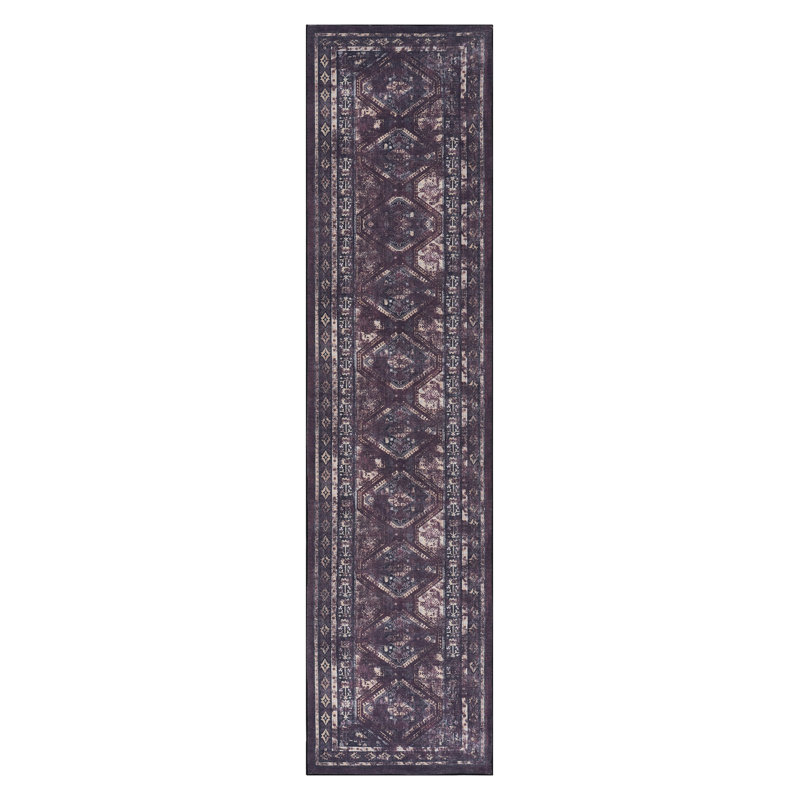 Tapis d'entrée classique noir et bourgogne, Tapis de couloir 2 pi 6 po x 10 pi