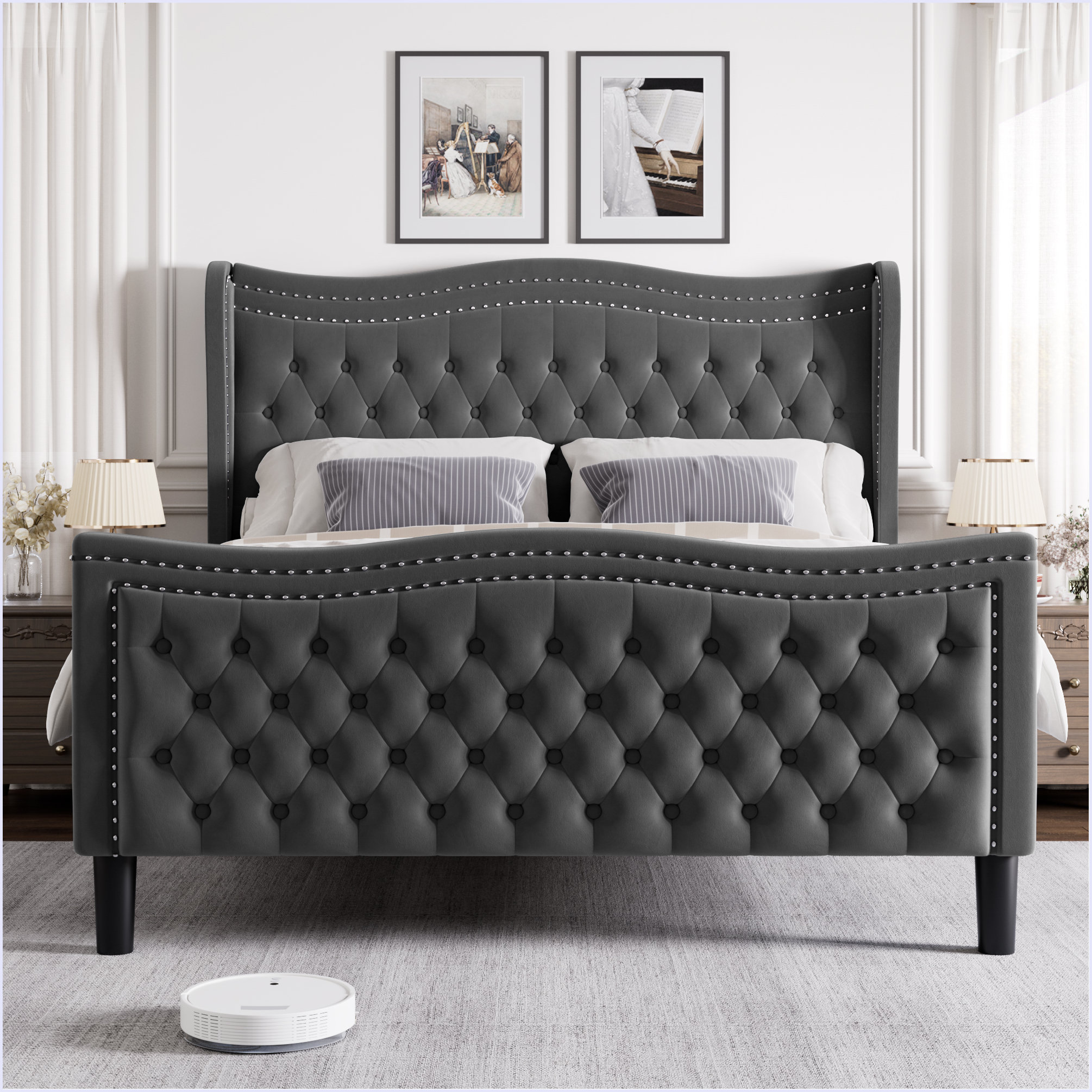 Nadia Grey Velvet Full Bed