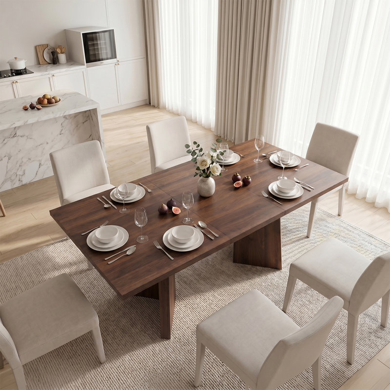 Ensemble de salle à manger extensible rectangulaire Alward pour 4 personnes, ensemble de salle à manger moderne en bois avec chaises rembourrées
