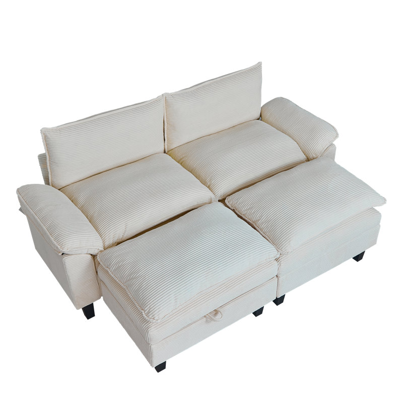 Canapé 85 po en velours côtelé avec rangement, Beige