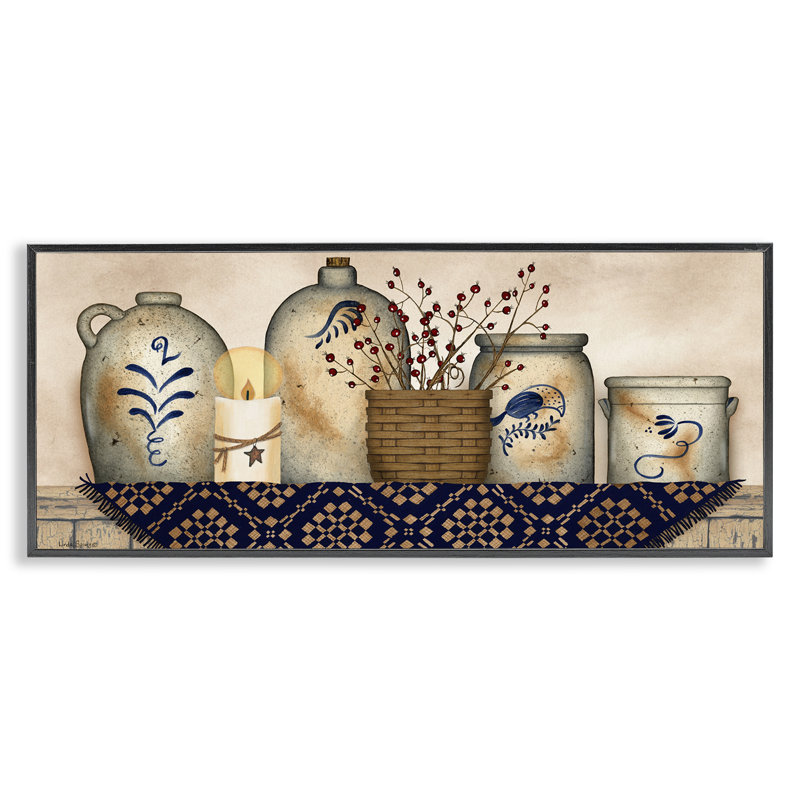 Bocaux de cuisine rustique, art de la giclée encadrée par Linda Spivey, Giclée encadrée noir minuit, H 10 po x l 24 po