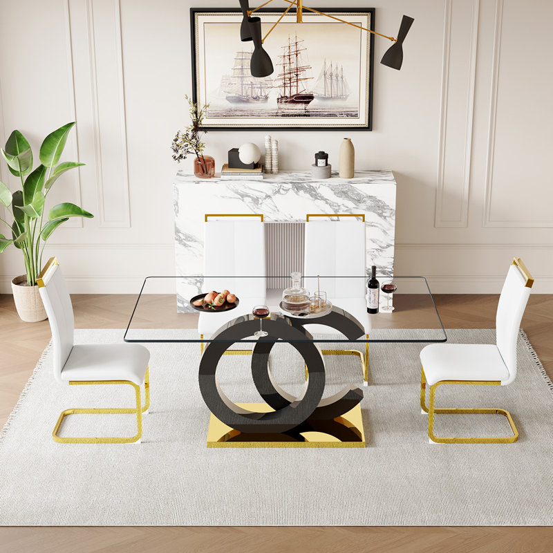 5-Piece Glass Top Dining Table Sets, White