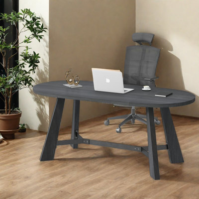 Spacieuses tables de salle à manger ovales de 70,86 pouces (table seulement, sans chaises, avec plateau et pieds), structure en panneau de particules, maison de salle à manger moderne et rustique