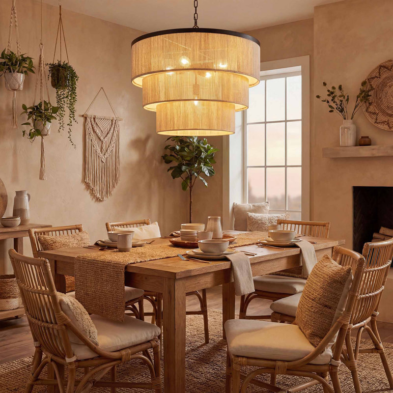 24" 5-Light Tiered Rope Drum Chandelier, Bronze