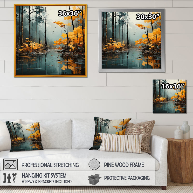 «Autumn Forest Solitude I» sur toile, Cadre simple argenté, H 36 po x l 36 po x P 1,5 po
