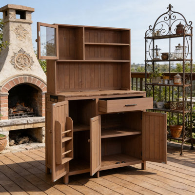 Potting Bench with Hutch,65" H Solid Fir Wood Garden Workstation