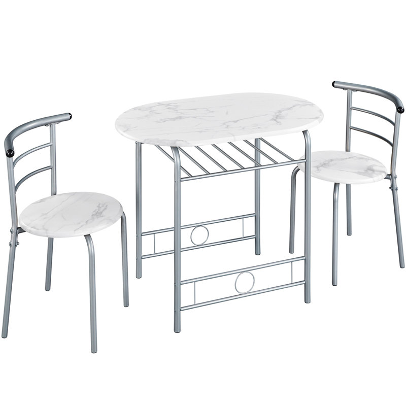 2 - Person Dining Set, White/Silver, 90 cm L × 53 cm W × 75.5 cm H