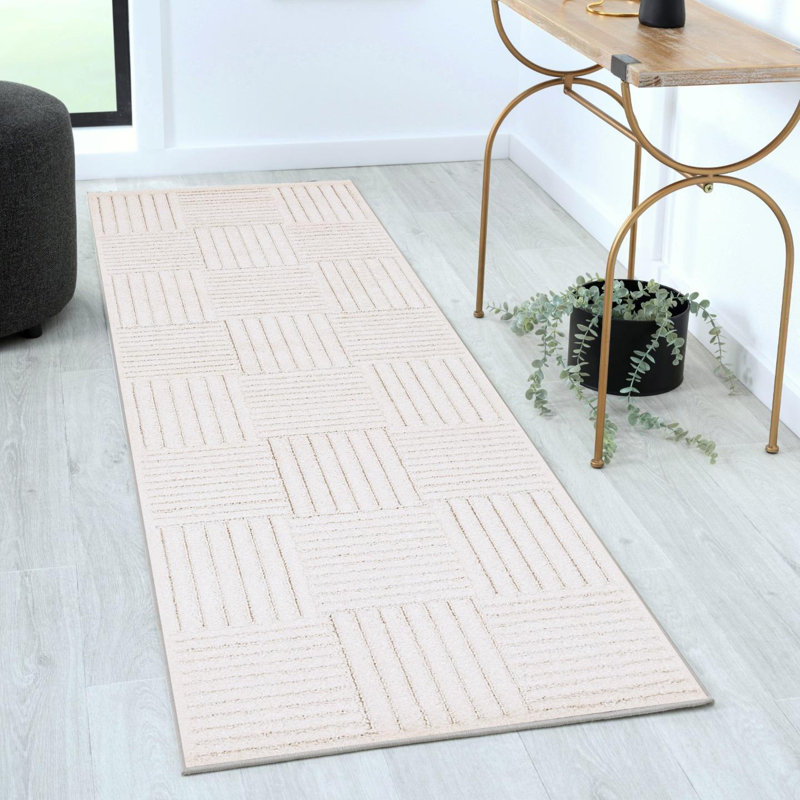 Geometric Checkered High Low Area Rug, Runner 2' x 8'