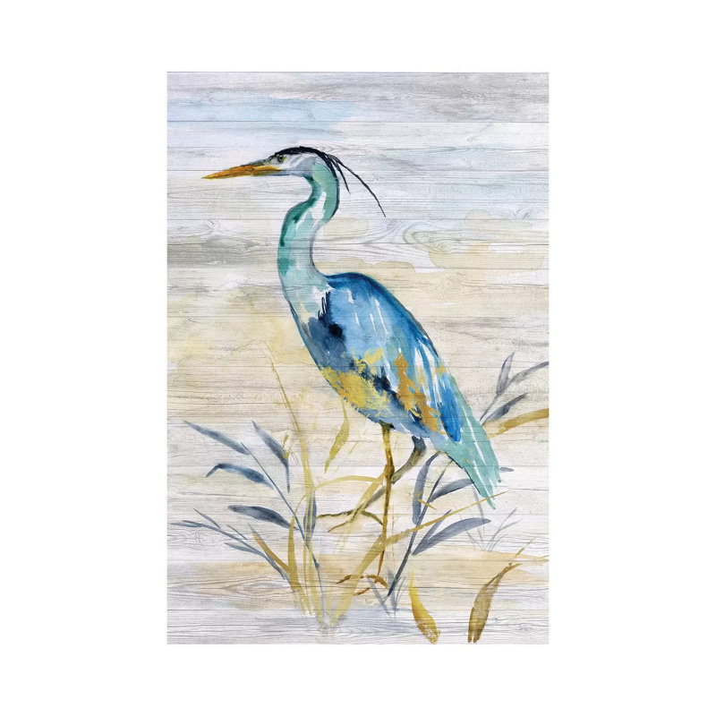 «Blue Heron II» par Nan - peinture sur toile tendue, H 60 po x l 40po x P 1,5 po