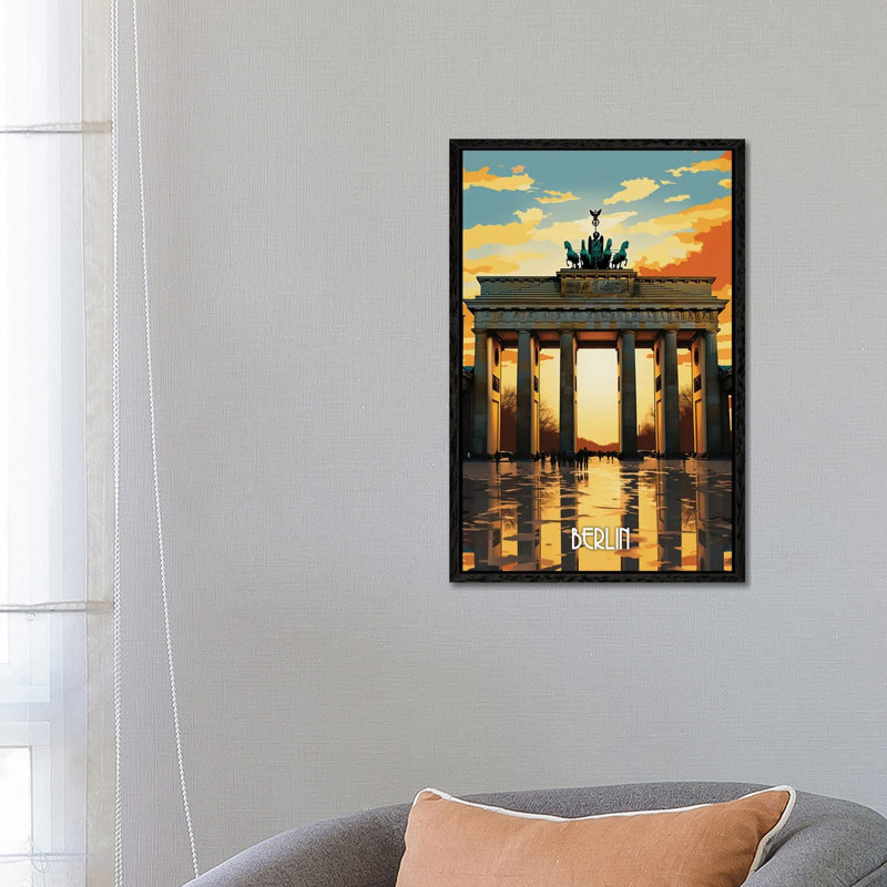 Berlin City Art II 1 Piece Wall Art on Canvas, 66.04 cm H x 45.72 cm W x 4.445 cm D, Black Floater Framed