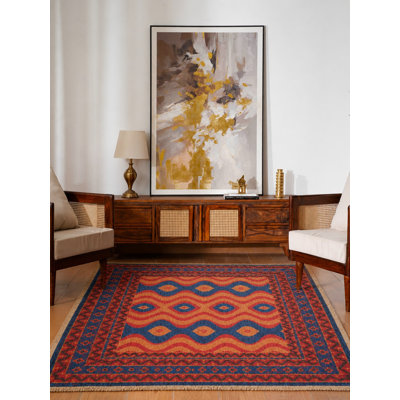 Tapis en laine écologique tissé à la main - 183 x 183 cm, carré, multicolore, motif oriental abstrait, épais et à poils longs, antidérapant, idéal pour le salon et la chambre.