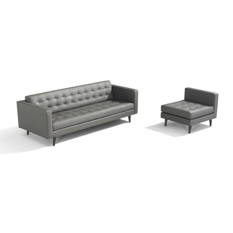 Canapé réversible en cuir véritable 86,7 po Burciaga, Cuir véritable gris foncé