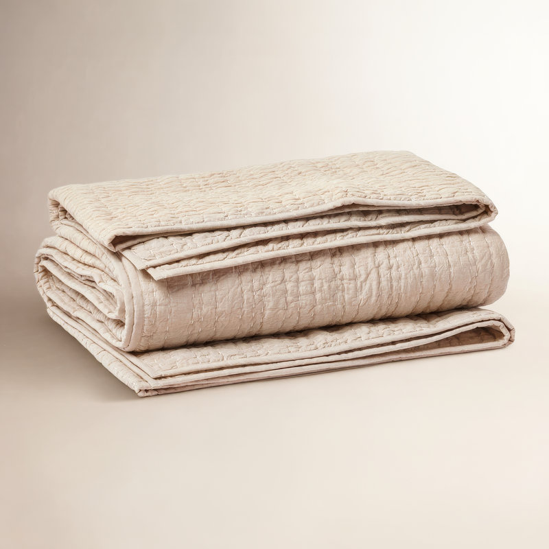 Channel Handstitched Organic Quilt, Full/Queen Quilt, Hazel Chambray