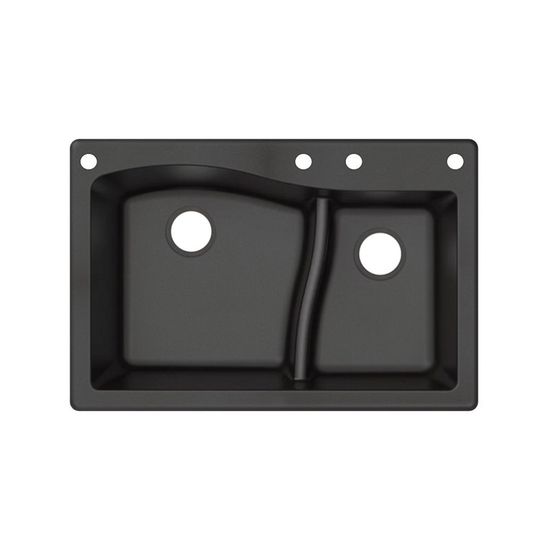 Aversa 33'' L Double Bowl Granite Kitchen Sink, Black, 4-BACE Hole