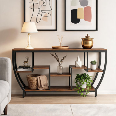 Vintage Iron Wood Combined With Industrial Style Entrance Table, With Built-In Storage Layer, Suitable For Multiple Scenes In The Living Room And Hallway