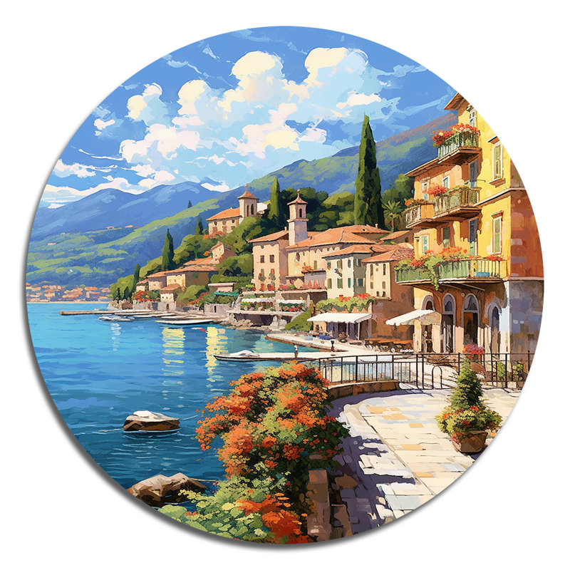 La Dolce, plage italienne II - paysages d'art rond en métal, H 16 po x l 16 po