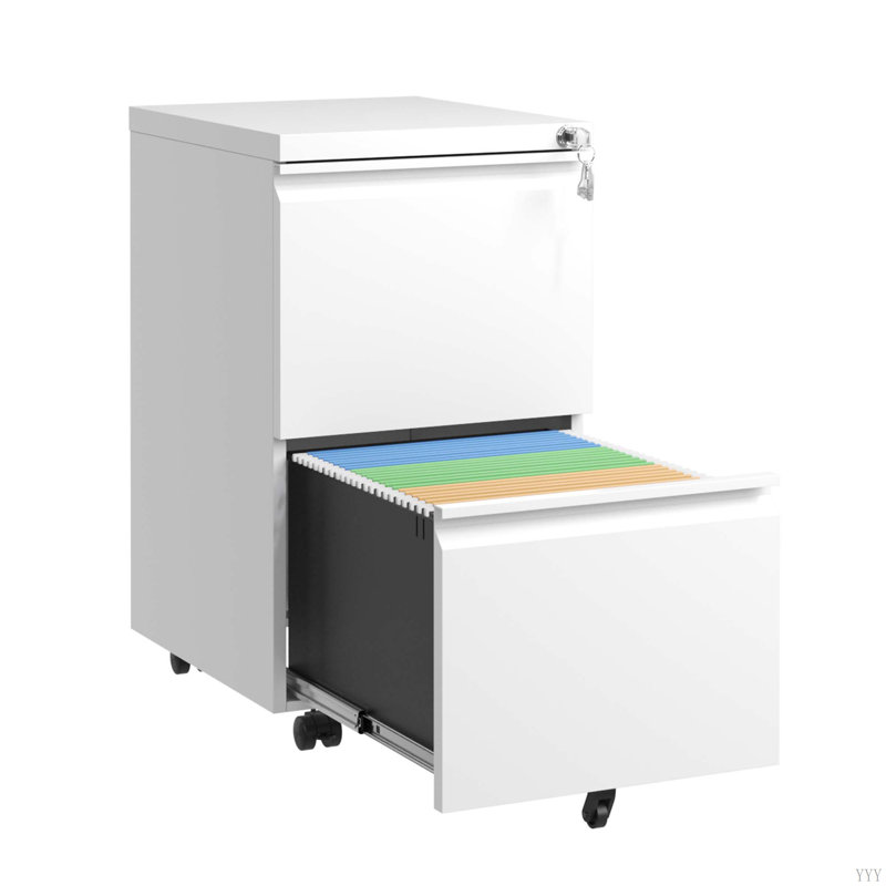 2 Drawer Metal  Mobile File Cabinet, Rolling File Cabinet With Lock For Hanging Legal/Letter/A4 Size,Fully Assembled Except Wheels