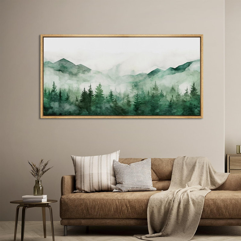 «Woodland Forest Landscape Green Mountain Mist Forest Nature Landscape», reproduction d'art sur toile, H 30 po x l 60 po